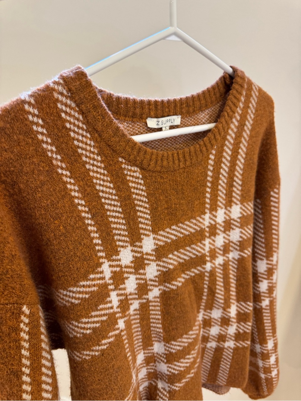 Z Supply Rust & White Plaid Crewneck Sweater
